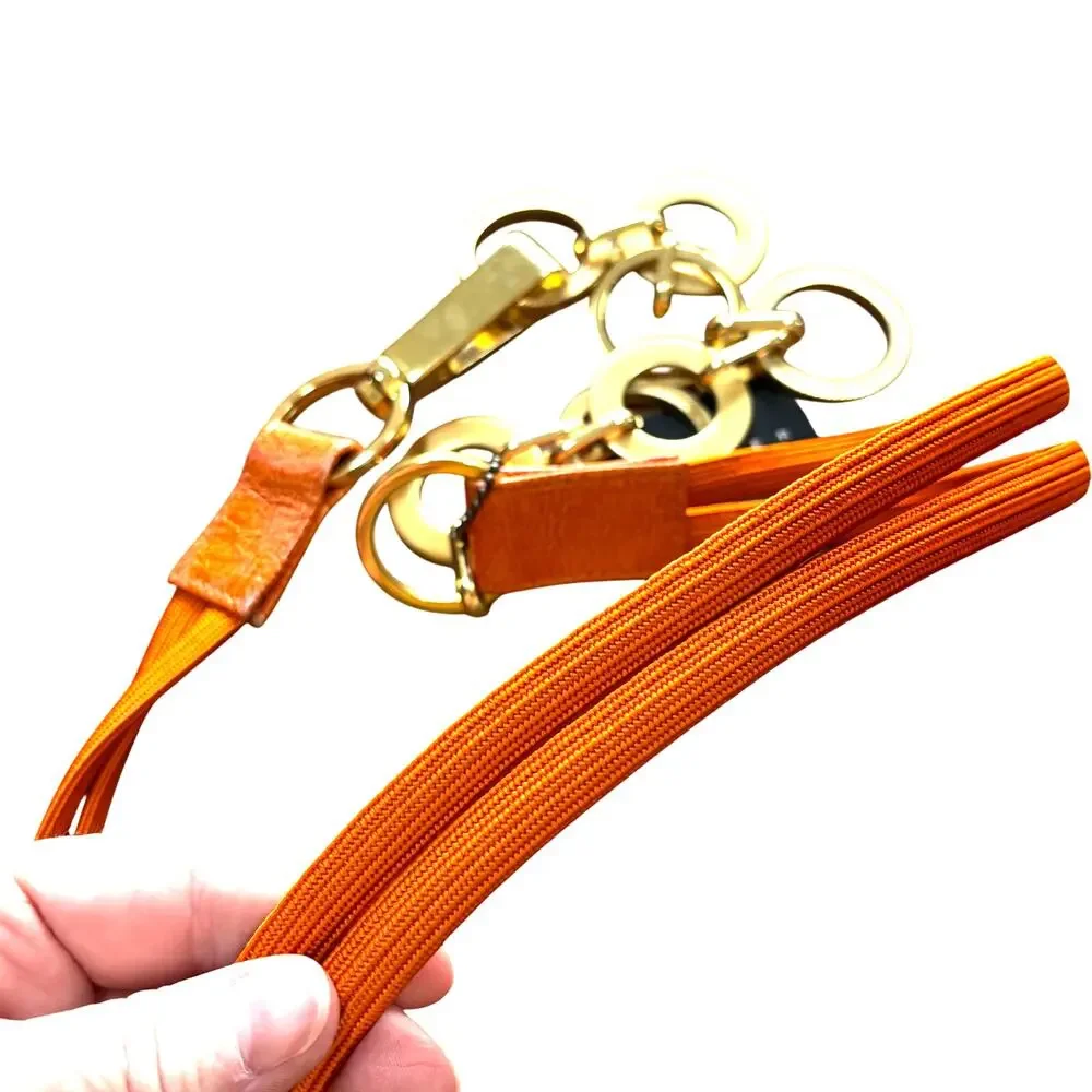 Suzi Roher NWT orange double band stretch belt chunky gold hoops chain Size XL